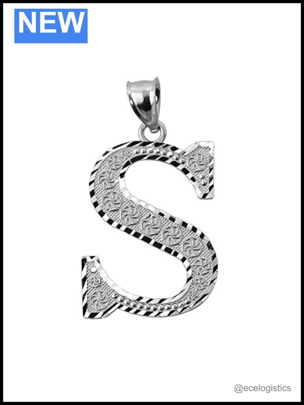Sterling Silver Initial Letter S Charm Pendant 1 Inch Square